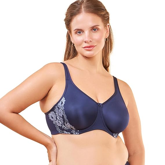 Enamor No-Spill Side Panel Shaping Cotton Minimizer Bra – Women's Everyday Fashion, Lace Trimmer, Wired, Non-Padded, Full Coverage F053